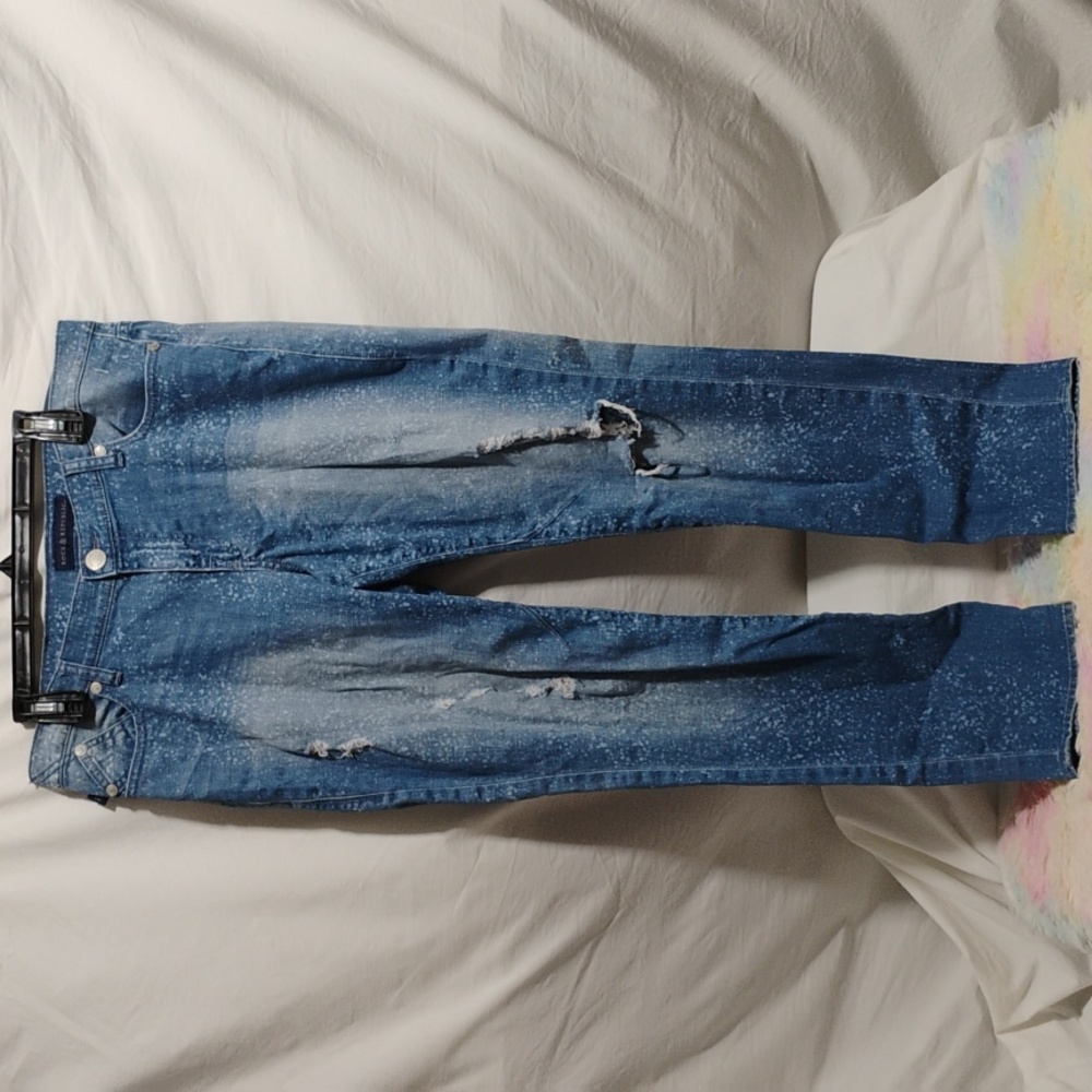 (D-17) Rock & Republic Emo Bleach Splatter Factory Distressed Blue Jeans Sz.12